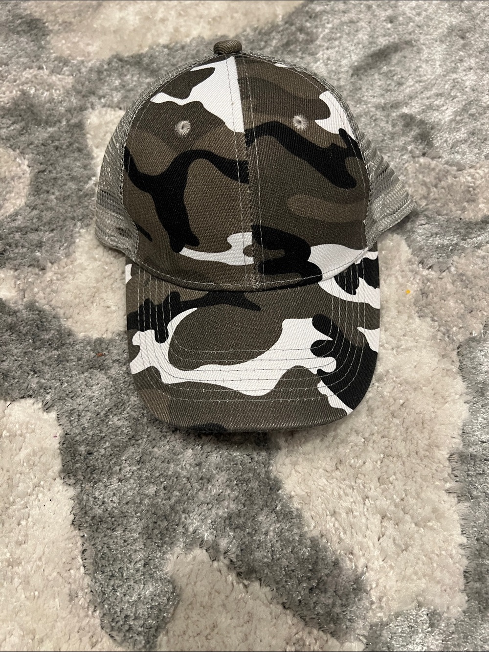 Kids Camo Trucker Hat - Black, Gray & White